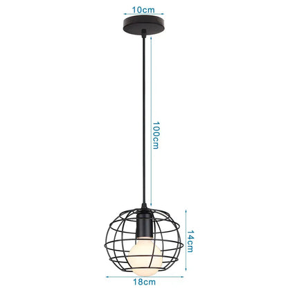 Industrial black metal cage pendant light kitchen decor