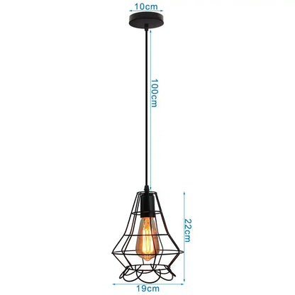 Industrial black metal cage pendant light kitchen decor