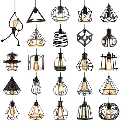 Industrial black metal cage pendant light kitchen decor