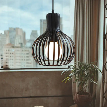 Industrial black metal cage pendant light kitchen decor