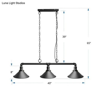 Industrial black metal conical hanging ceiling light dining room