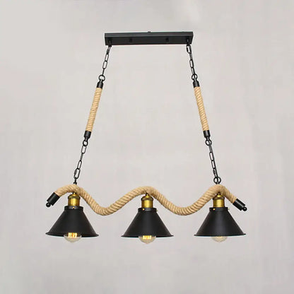 Industrial black metal conical island ceiling light kitchen rope pendant