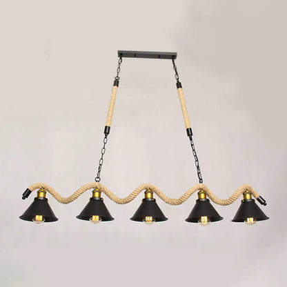 Industrial black metal conical island ceiling light kitchen rope pendant