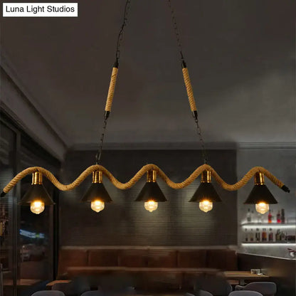 Industrial black metal conical island ceiling light kitchen rope pendant