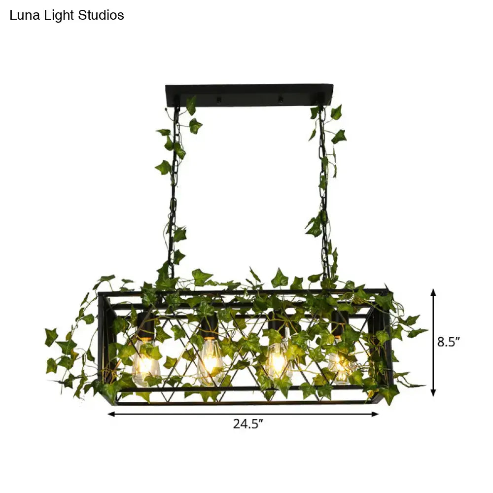 Industrial black metal cuboid plant island lamp dining room light fixture
