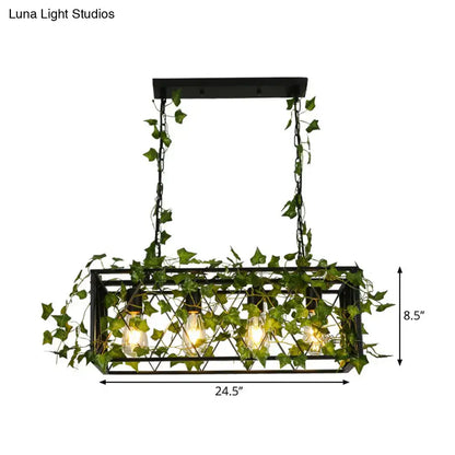 Industrial black metal cuboid plant island lamp dining room light fixture