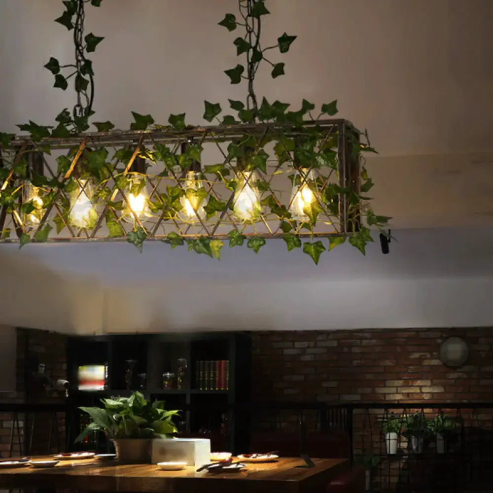 Industrial black metal cuboid plant island lamp dining room light fixture