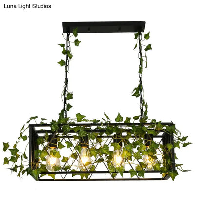 Industrial black metal cuboid plant island lamp dining room light fixture