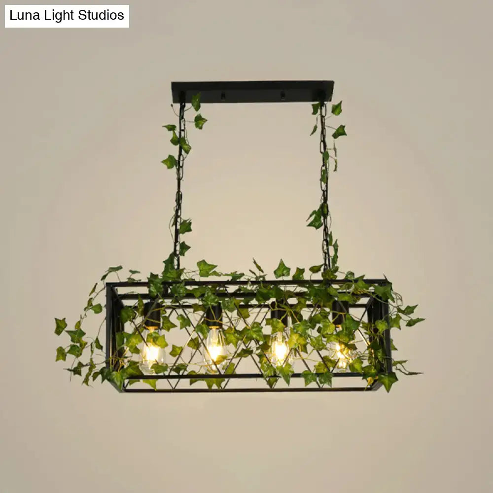 Industrial black metal cuboid plant island lamp dining room light fixture