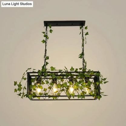 Industrial black metal cuboid plant island lamp dining room light fixture