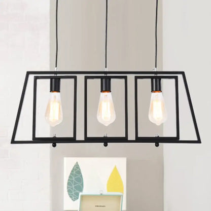 Industrial black metal hanging pendant trapezoid frame kitchen light