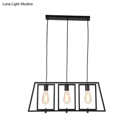 Industrial black metal hanging pendant trapezoid frame kitchen light