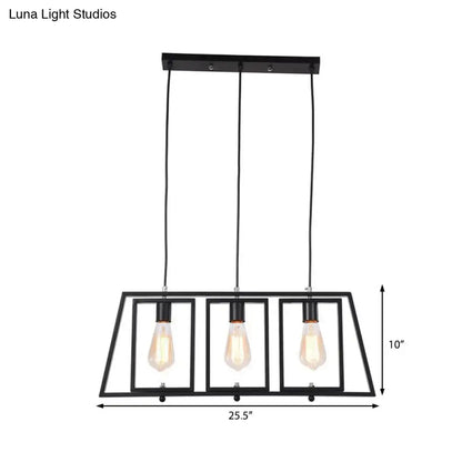 Industrial black metal hanging pendant trapezoid frame kitchen light