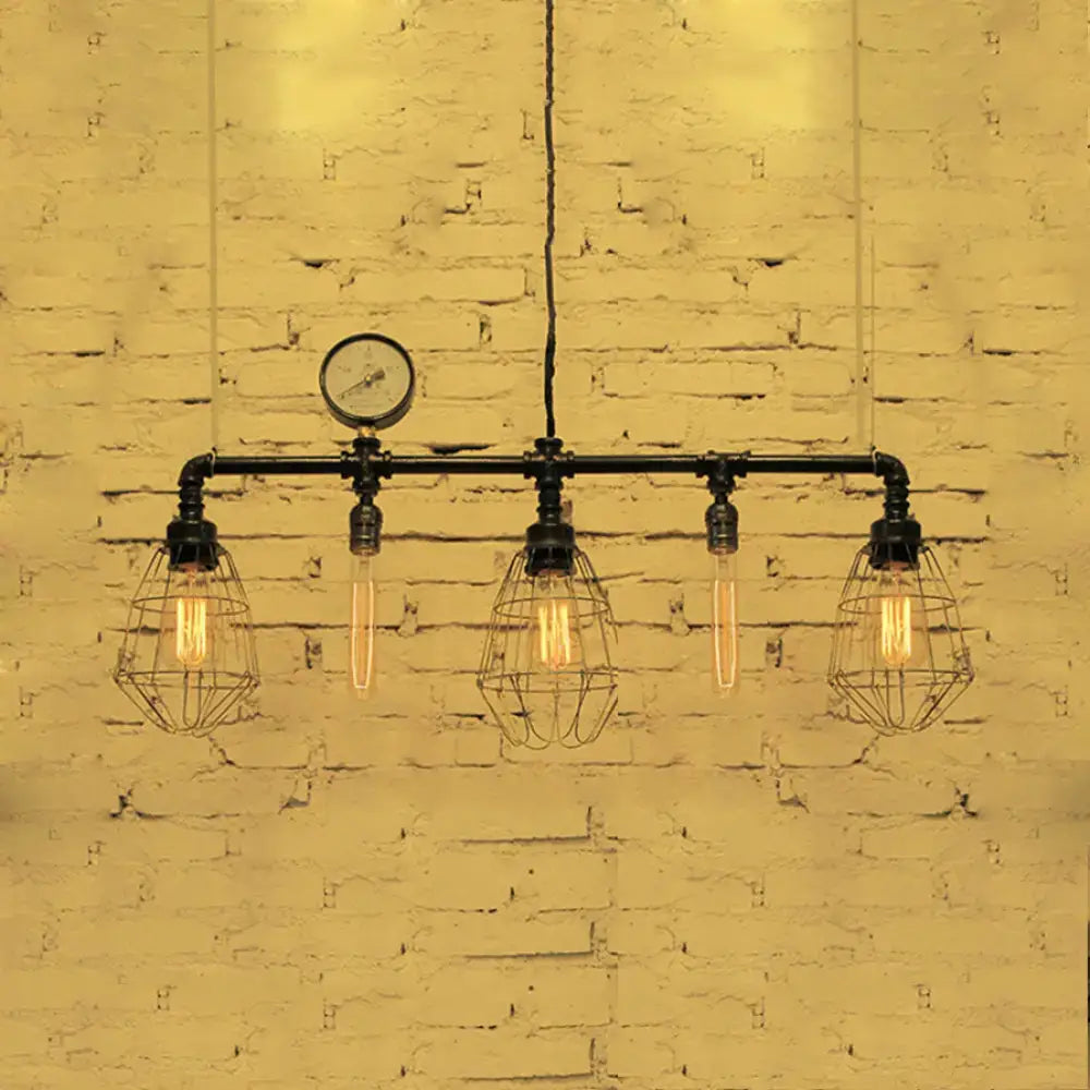 Industrial black metal island ceiling light dining room wire guard