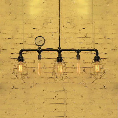 Industrial black metal island ceiling light dining room wire guard