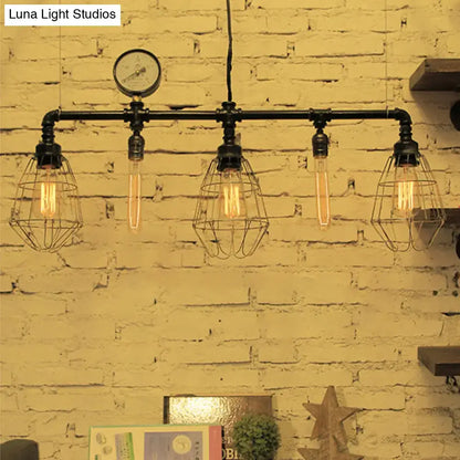 Industrial black metal island ceiling light dining room wire guard