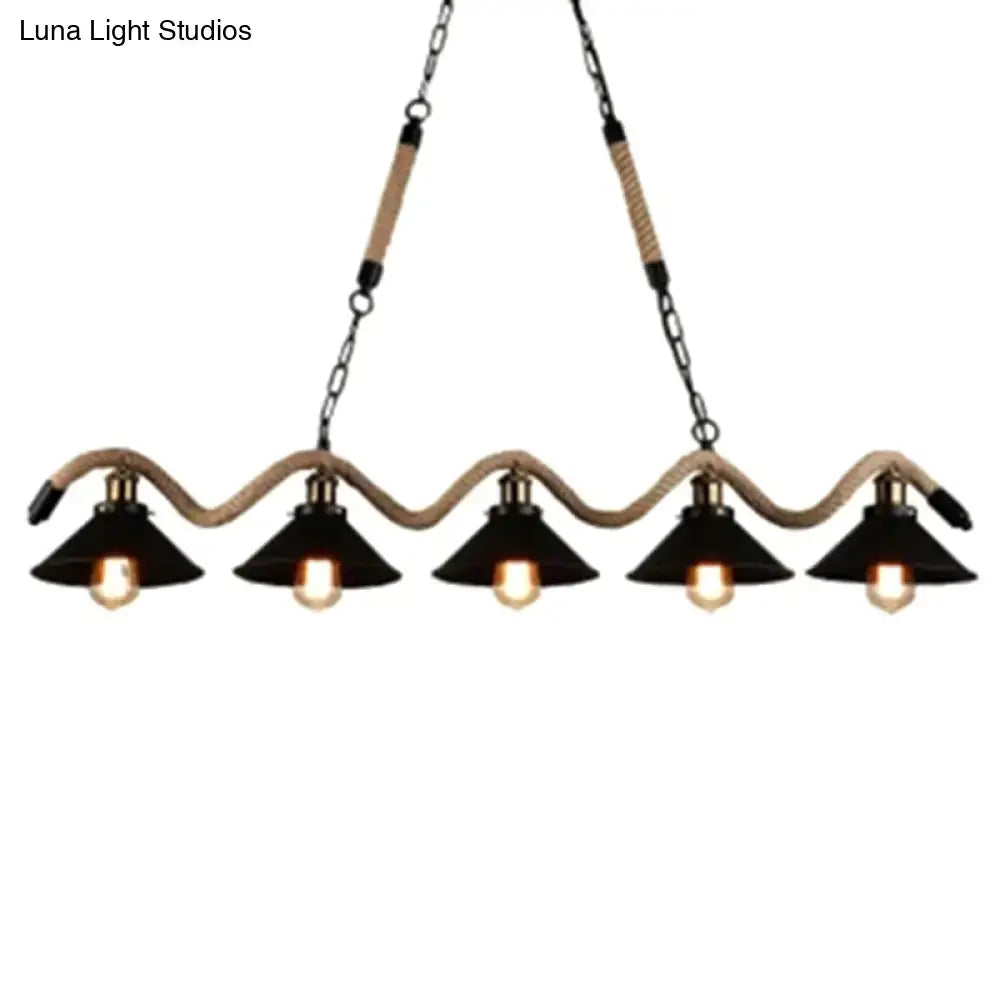 Industrial black metal island chandelier kitchen rope pendant light
