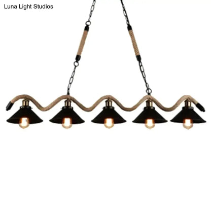 Industrial black metal island chandelier kitchen rope pendant light