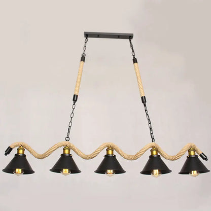 Industrial black metal island chandelier kitchen rope pendant light