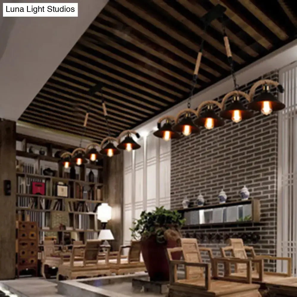 Industrial black metal island chandelier kitchen rope pendant light