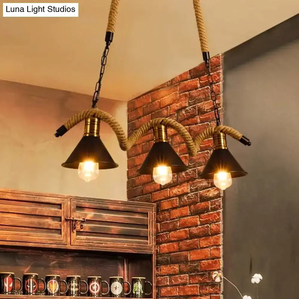 Industrial black metal island chandelier kitchen rope pendant light