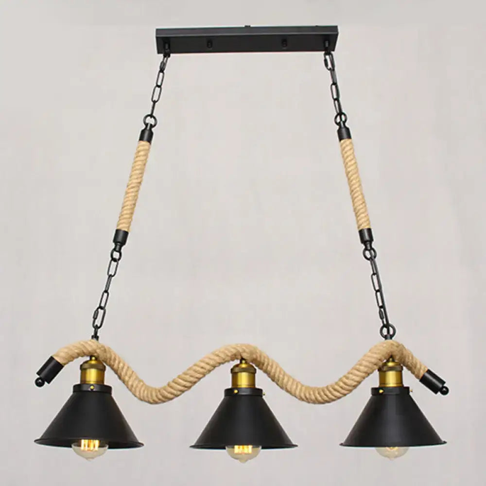 Industrial black metal island chandelier kitchen rope pendant light