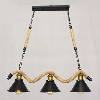Industrial black metal island chandelier kitchen rope pendant light