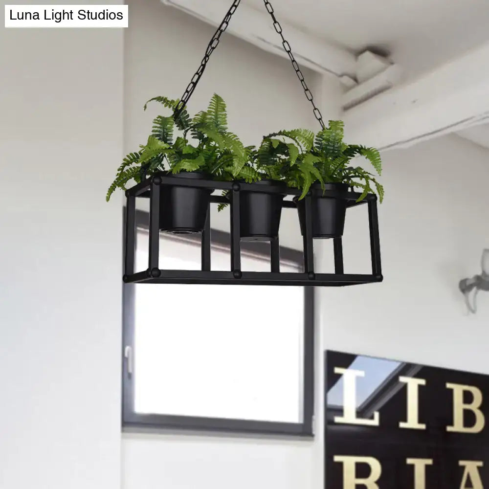 Industrial black metal island light fixture kitchen hanging plant lamp