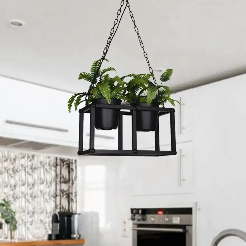Industrial black metal island light fixture kitchen hanging plant lamp
