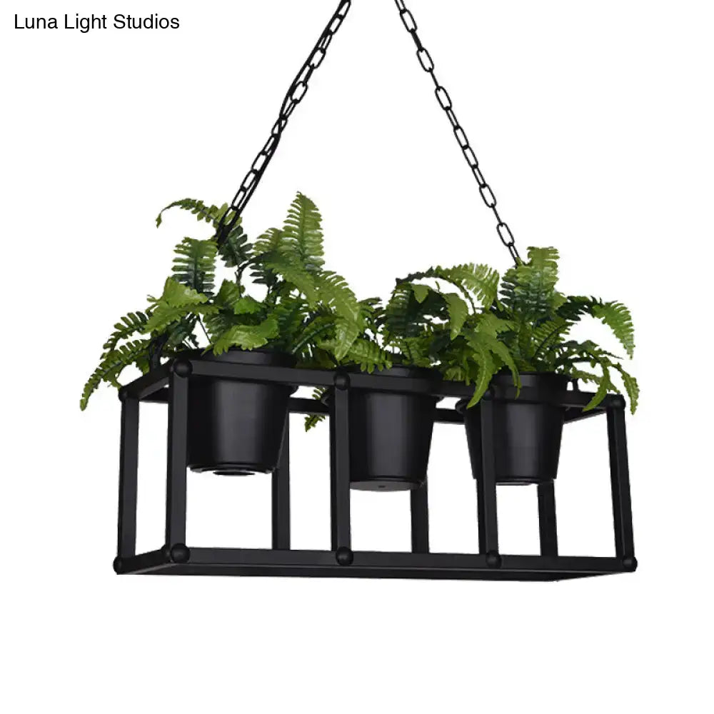 Industrial black metal island light fixture kitchen hanging plant lamp