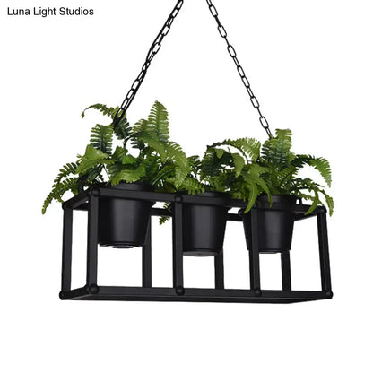 Industrial black metal island light fixture kitchen hanging plant lamp