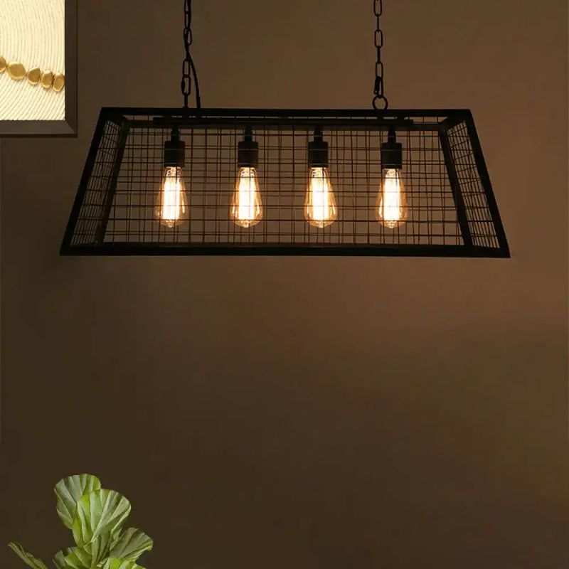 Industrial black metal island pendant lamp kitchen cage light