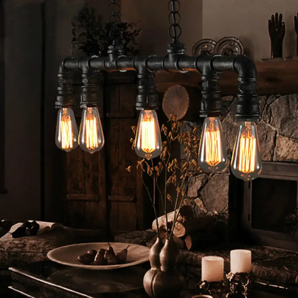 Industrial black metal island pendant light for kitchen dining room