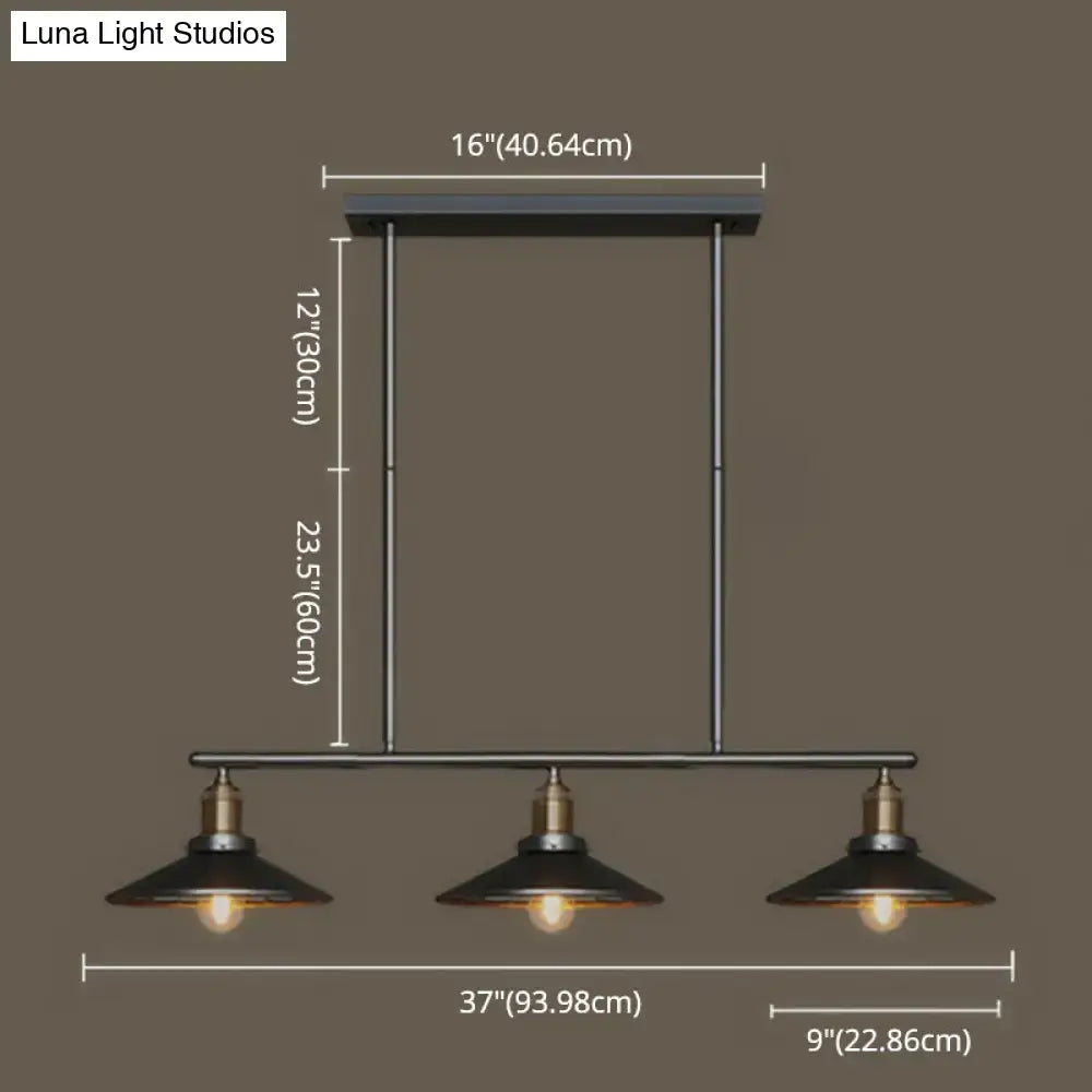 Industrial black metal island pendant with cone shade dining room light