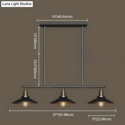Industrial black metal island pendant with cone shade dining room light