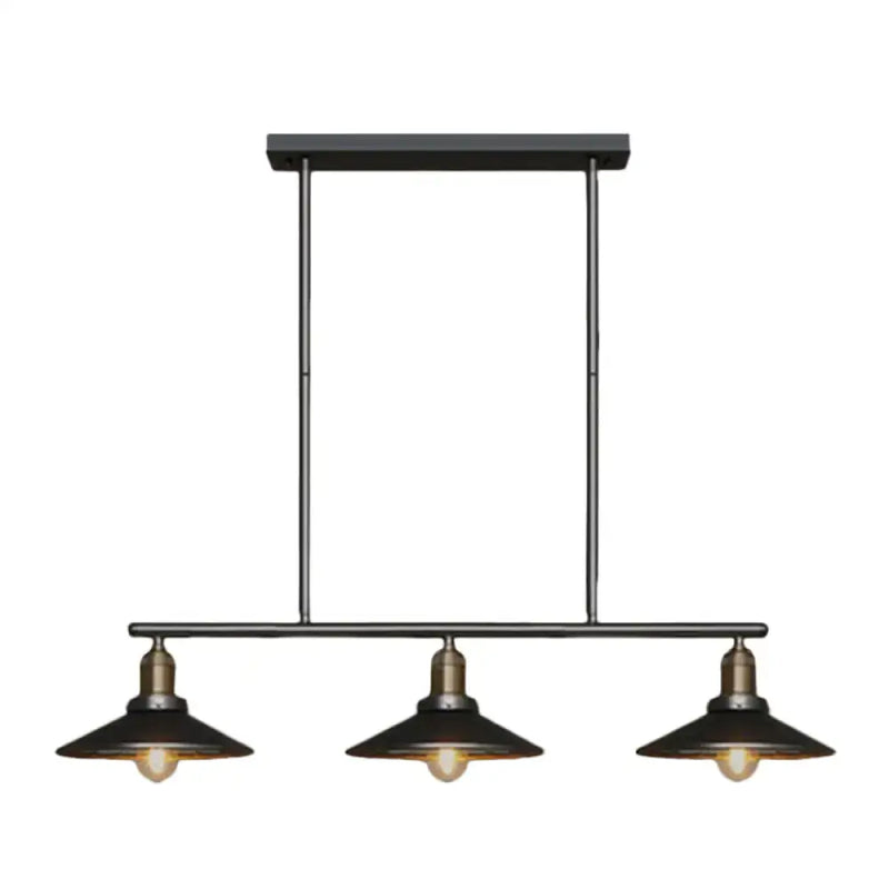 Industrial black metal island pendant with cone shade dining room light