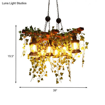 DecorBites™ Industrial Black Metal Lantern Island Light - 8-Lights Hanging Lamp with Plant Decoration