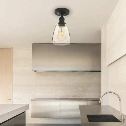 Industrial black metal loft bar pendant light with glass shade kitchen