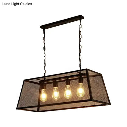 Industrial black metal mesh pendant light fixture dining room