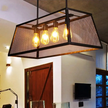 Industrial black metal mesh pendant light fixture dining room