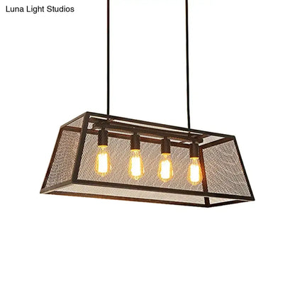 Industrial black metal mesh pendant light fixture dining room