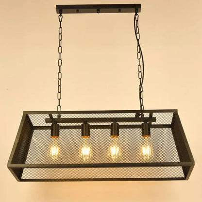 Industrial black metal mesh pendant light fixture dining room