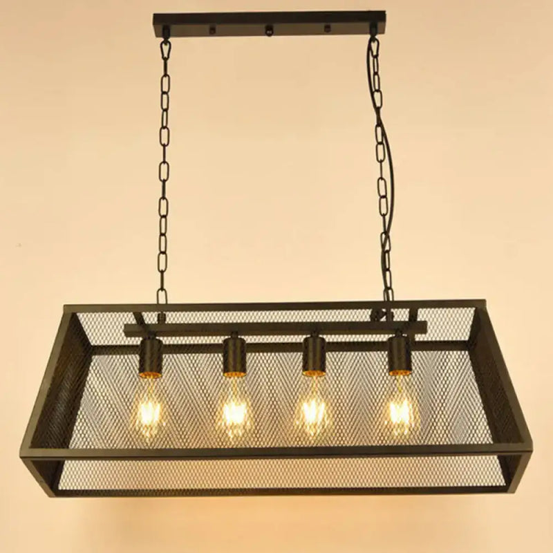 Industrial black metal mesh pendant light fixture dining room