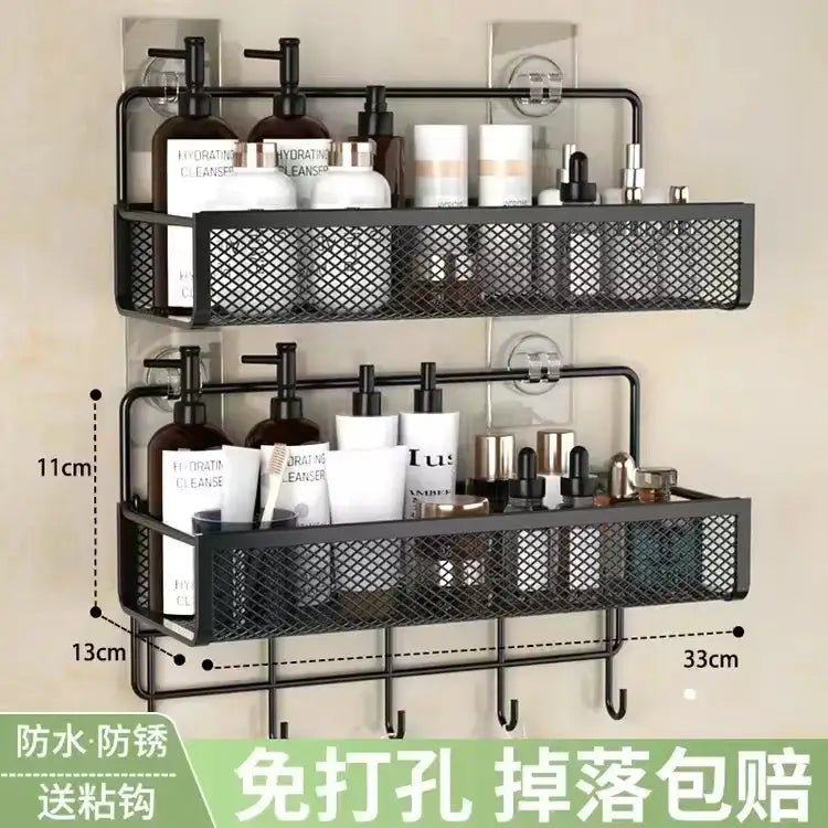 Industrial black metal mesh two tier wall shelf organizer kitchen rack