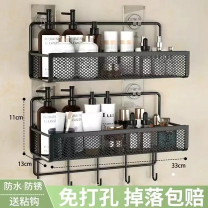 Industrial black metal mesh two tier wall shelf organizer kitchen rack