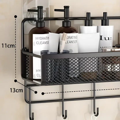 Industrial black metal mesh two tier wall shelf organizer kitchen rack
