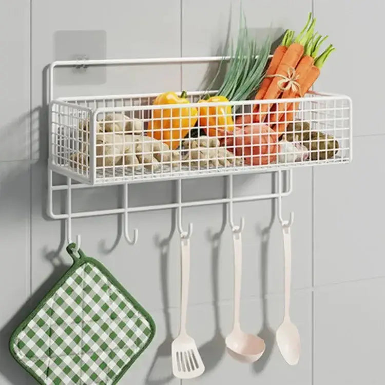 Industrial black metal mesh two tier wall shelf organizer kitchen rack