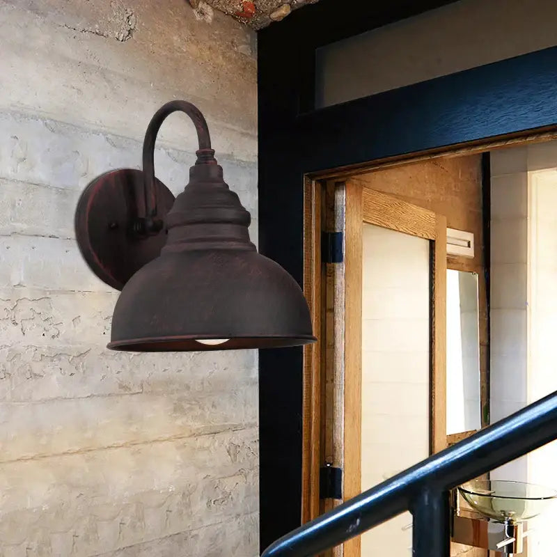 Industrial black metal outdoor wall lamp patio dome sconce