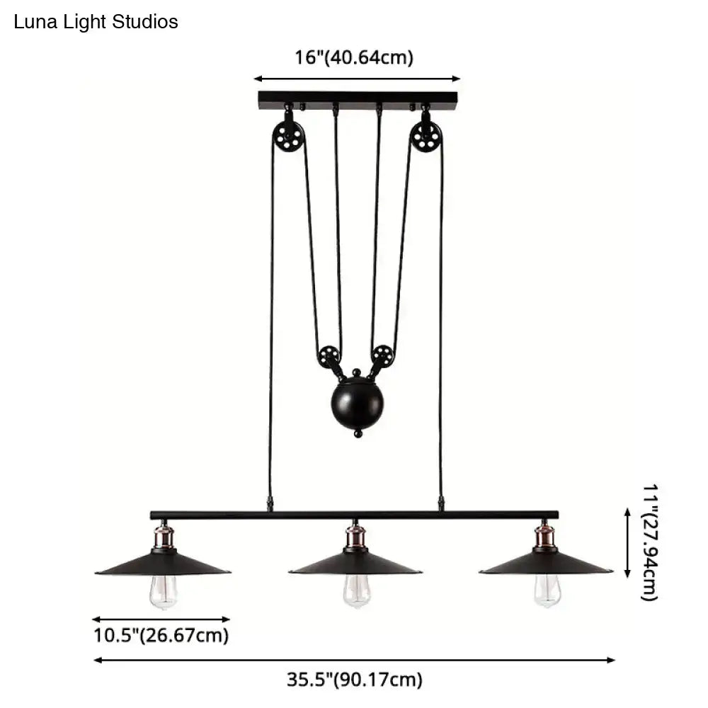 Industrial black metal pulley pendant light – kitchen island set of 3