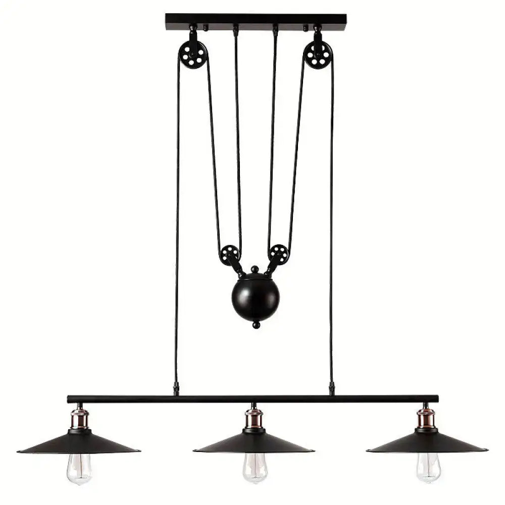 Industrial black metal pulley pendant light – kitchen island set of 3